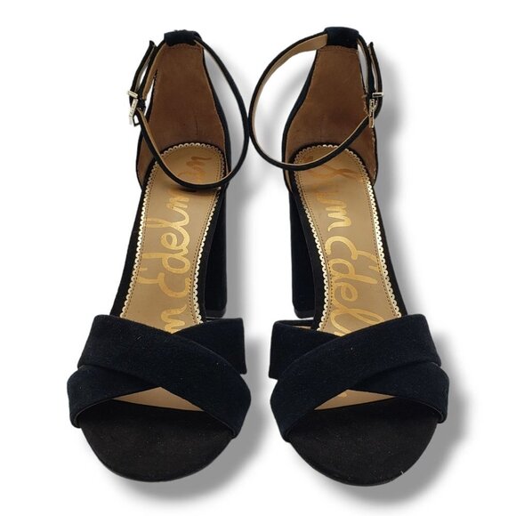 Sam Edelman Yancy1 Sandals Womens 11 Ankle Strap Block Heel Black Suede - Picture 6 of 9